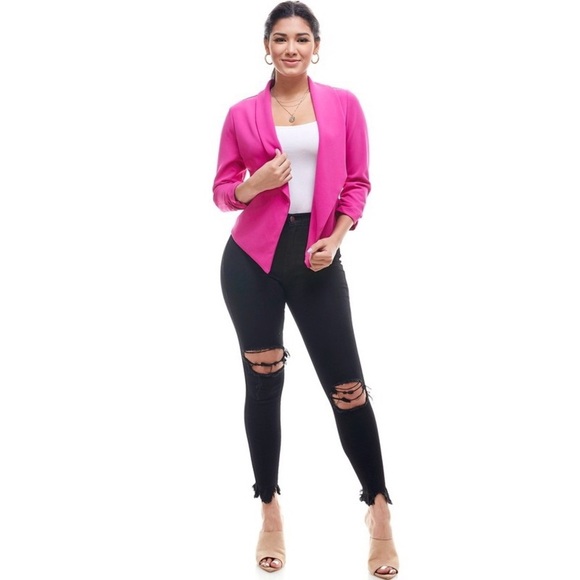 Magenta Curvy Lightweight Open Front Blazer - Picture 3 of 7